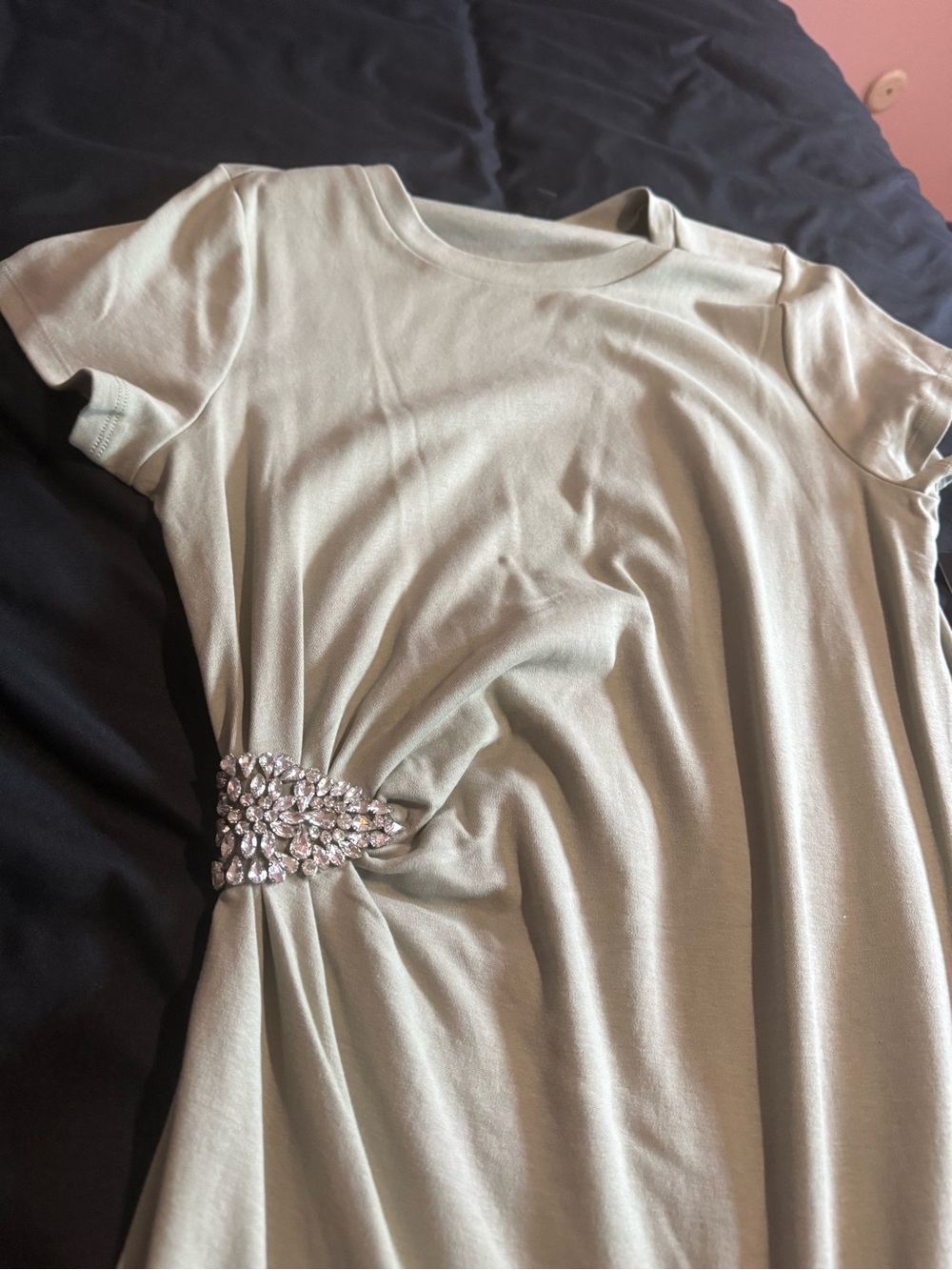 Express Sage Green Short Sleeve Dress with Embellished Side Detail